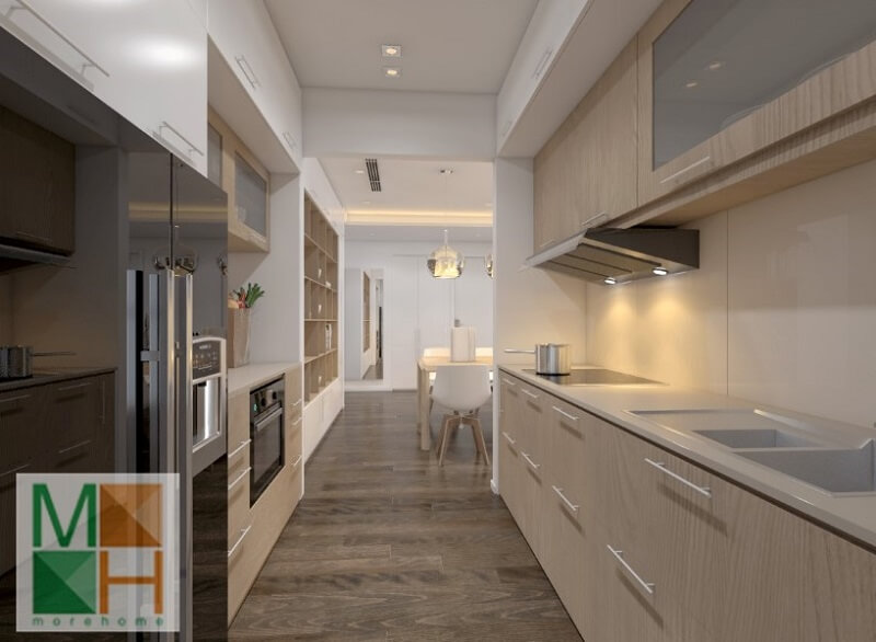 Thiết kế phòng bếp chung cư hiện đại với hệ tủ bếp gỗ công nghiệp hiện đại,thông minh Thiết kế phòng bếp, tủ bếp đẹp