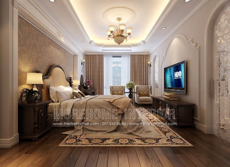 Giường ngủ biệt thự tân cổ điển Giường ngủ biệt thự tân cổ điển