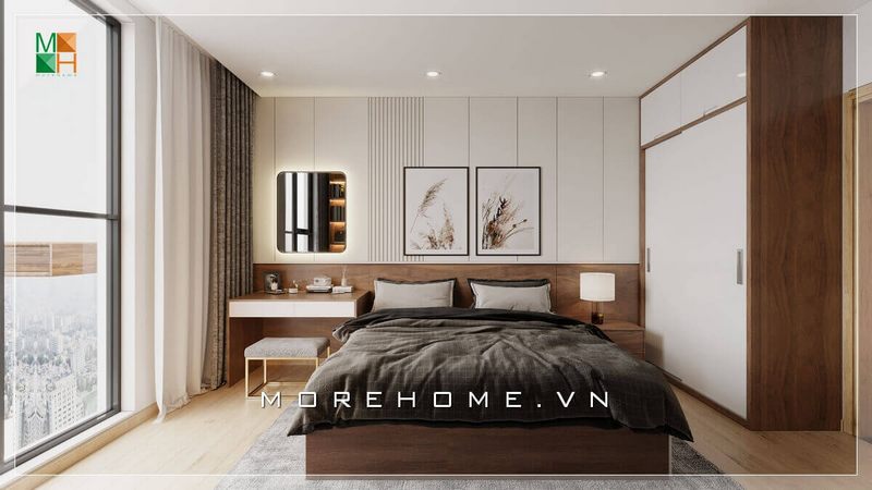 Tủ quần áo phòng ngủ gỗ công nghiệp acrylic trắng tạo thêm sự tiện nghi cho không gian nơi đây