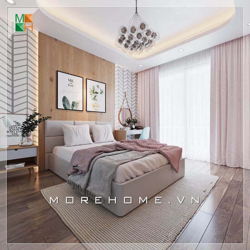 Mẫu tranh canvas hợp với không gian phòng ngủ chất liệu chính là gỗ, biến căn phòng ngủ trở nên sinh động và ấn tượng.