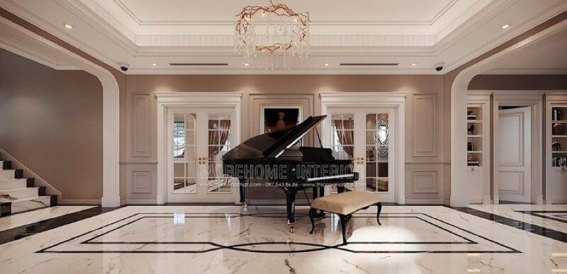 Bố trí không gian để bàn piano đẹp trong biệt thự Vinhomes Imperia Hải Phòng.