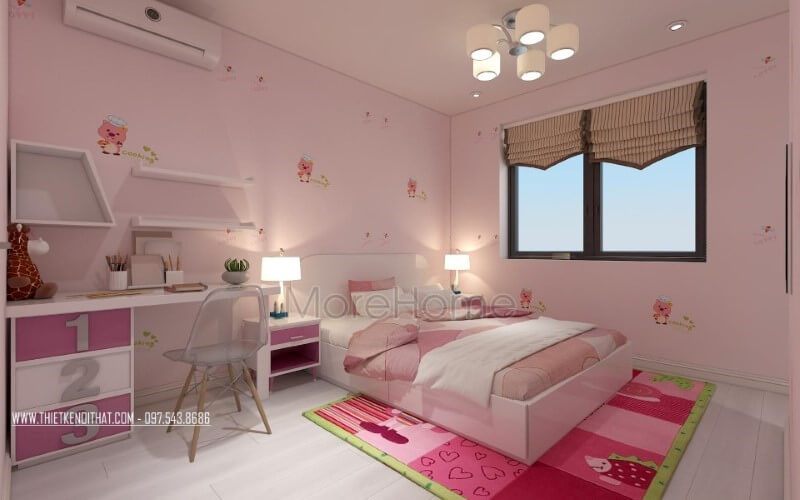 Sắc hồng đẹp, đáng yêu từ giấy, thảm trải, tường, tab đầu giường, bàn học cho phòng ngủ con gái.