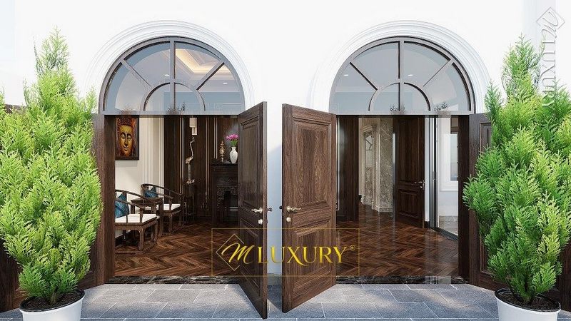 Câu văn được viết lại: Ngày nay, cửa gỗ tự nhiên màu nâu tân cổ điển được ưa chuộng để trang trí nhà phố và biệt thự.